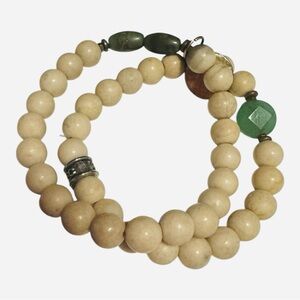 Elegant Cream and Green Beaded Bracelet Set